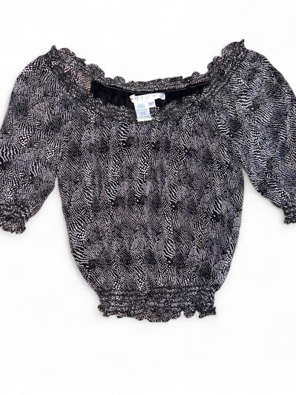 Max Studio Black & White Smocked Off-Shoulder Crop Top